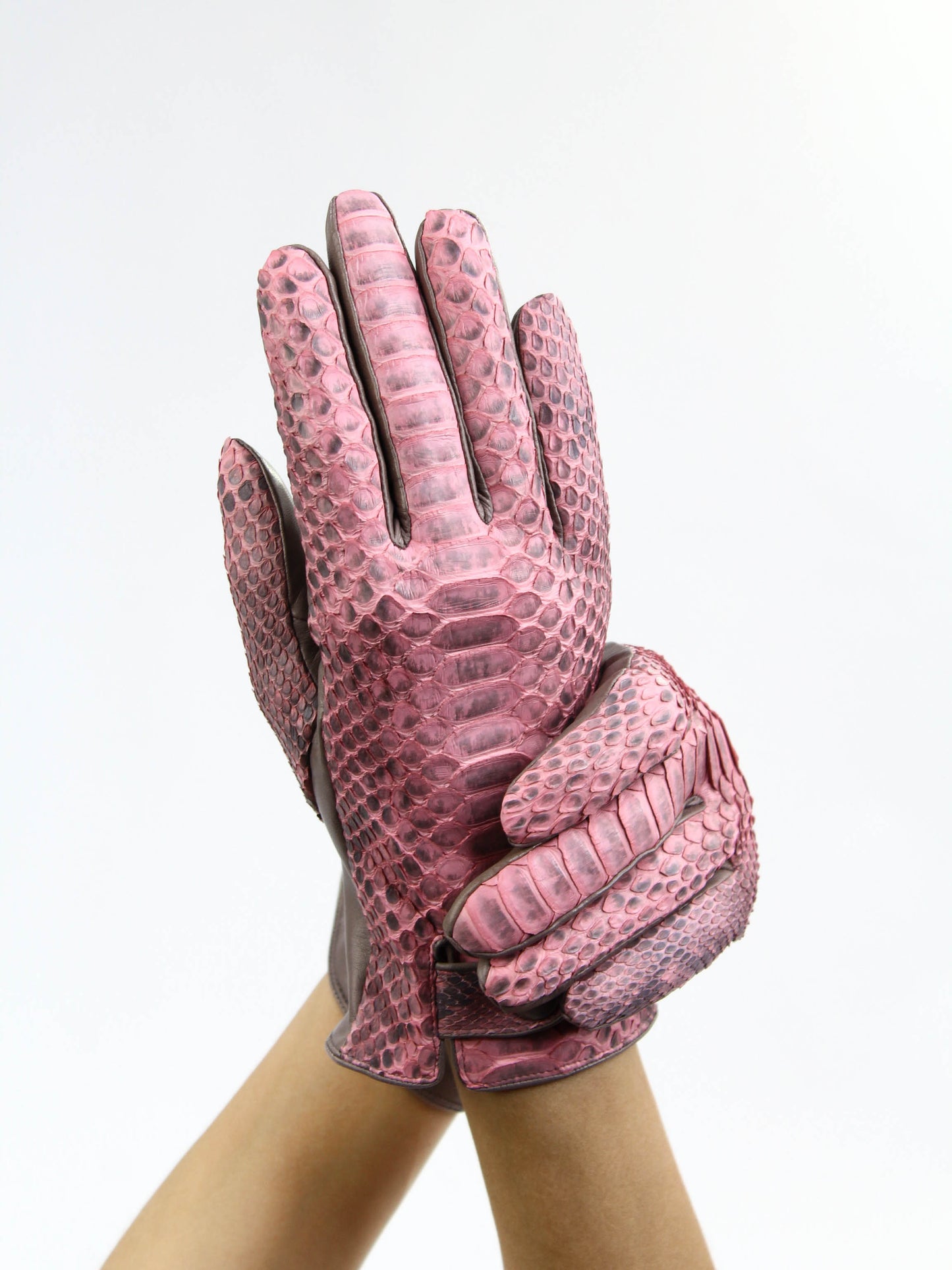 Pink python gloves
