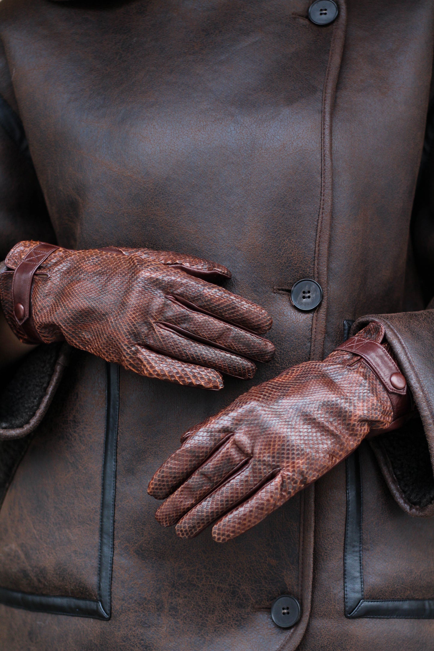 Brown python gloves