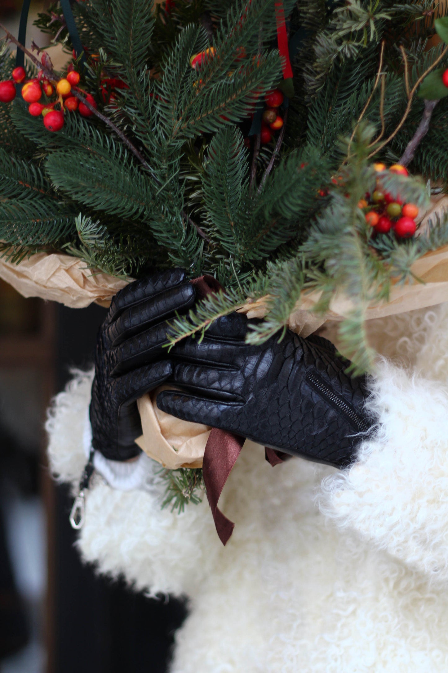 Gloves made of genuine python leather