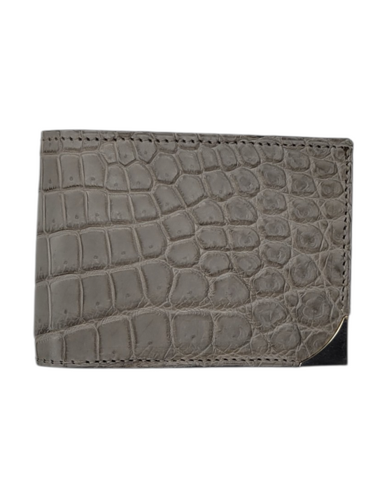 Sandstone Nile Crocodile & Nappa Leather Bifold Wallet with Silver Hardware