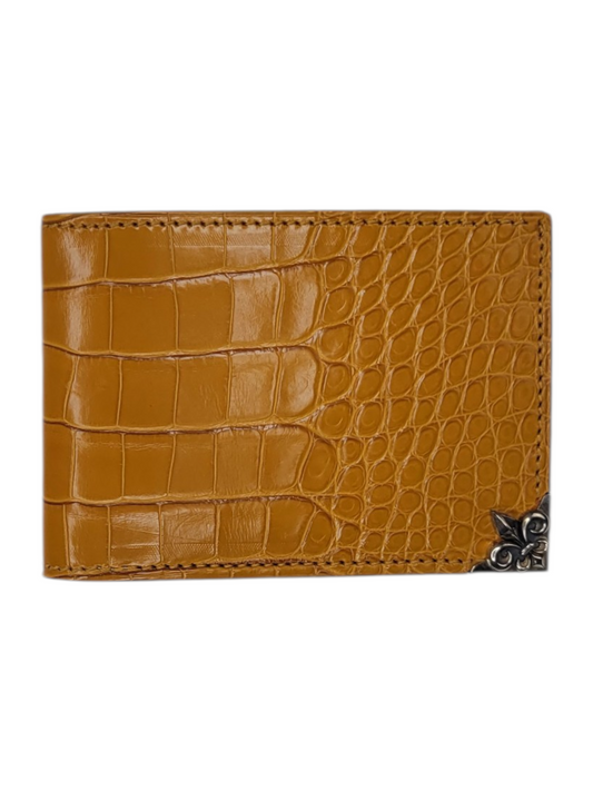 Sunset Orange Nile Crocodile & Eel Skin Bifold Wallet with Sterling Silver Hardware