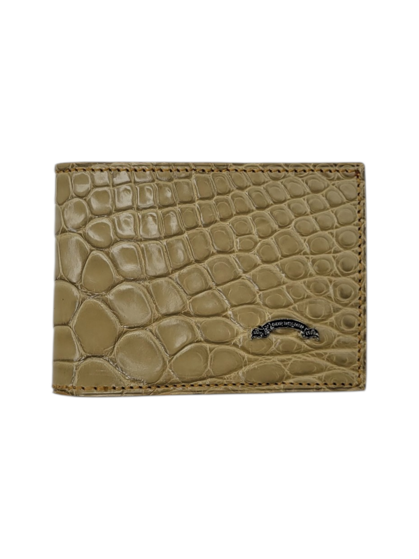 Sahara Beige Nile Crocodile & Nappa Leather Bifold Wallet with Metal Logo