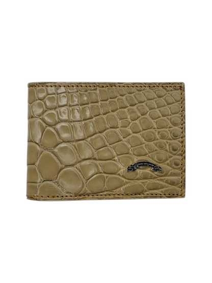Sahara Beige Nile Crocodile & Nappa Leather Bifold Wallet with Metal Logo