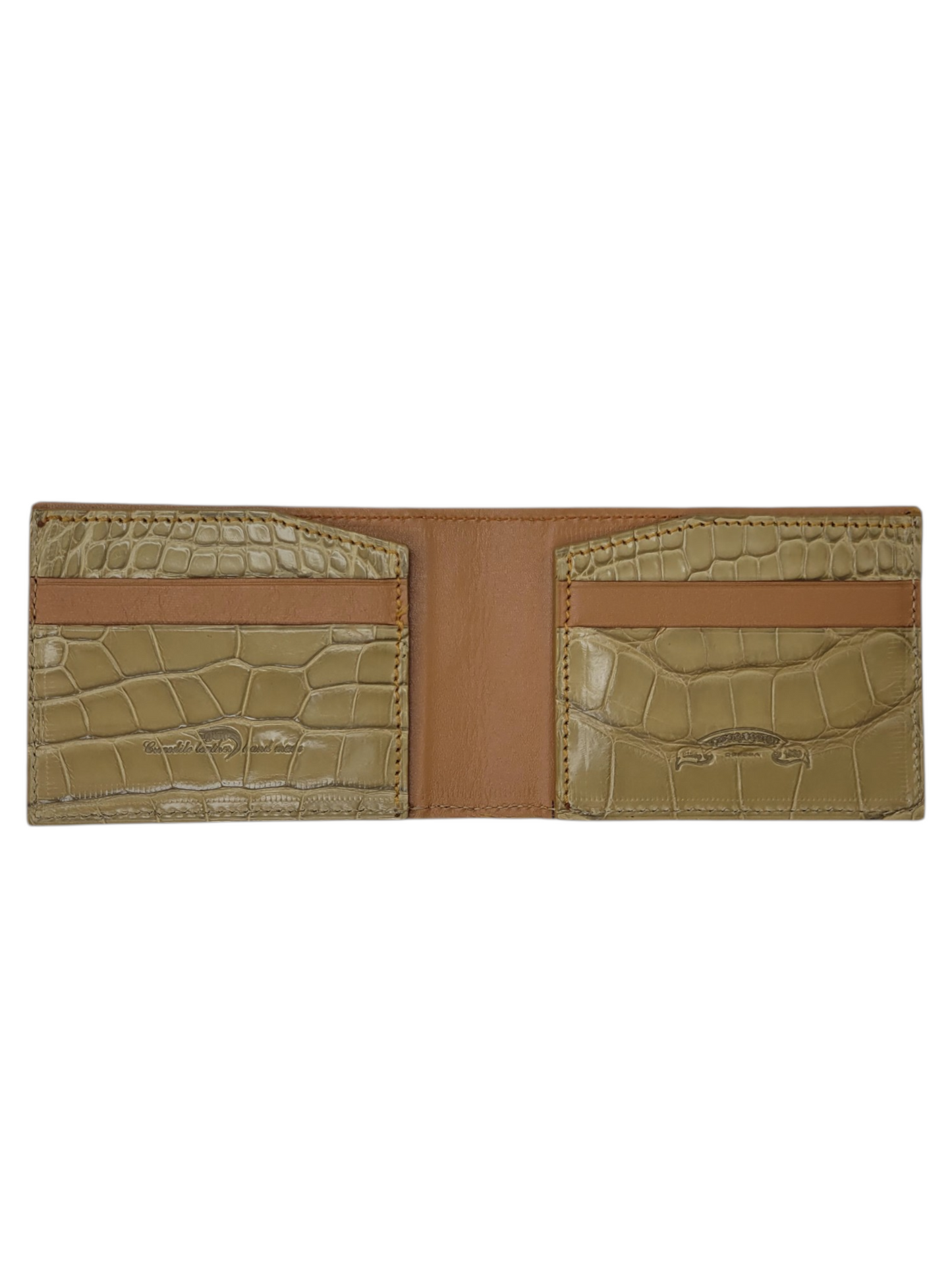 Sahara Beige Nile Crocodile & Nappa Leather Bifold Wallet with Metal Logo
