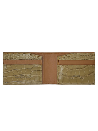 Sahara Beige Nile Crocodile & Nappa Leather Bifold Wallet with Metal Logo