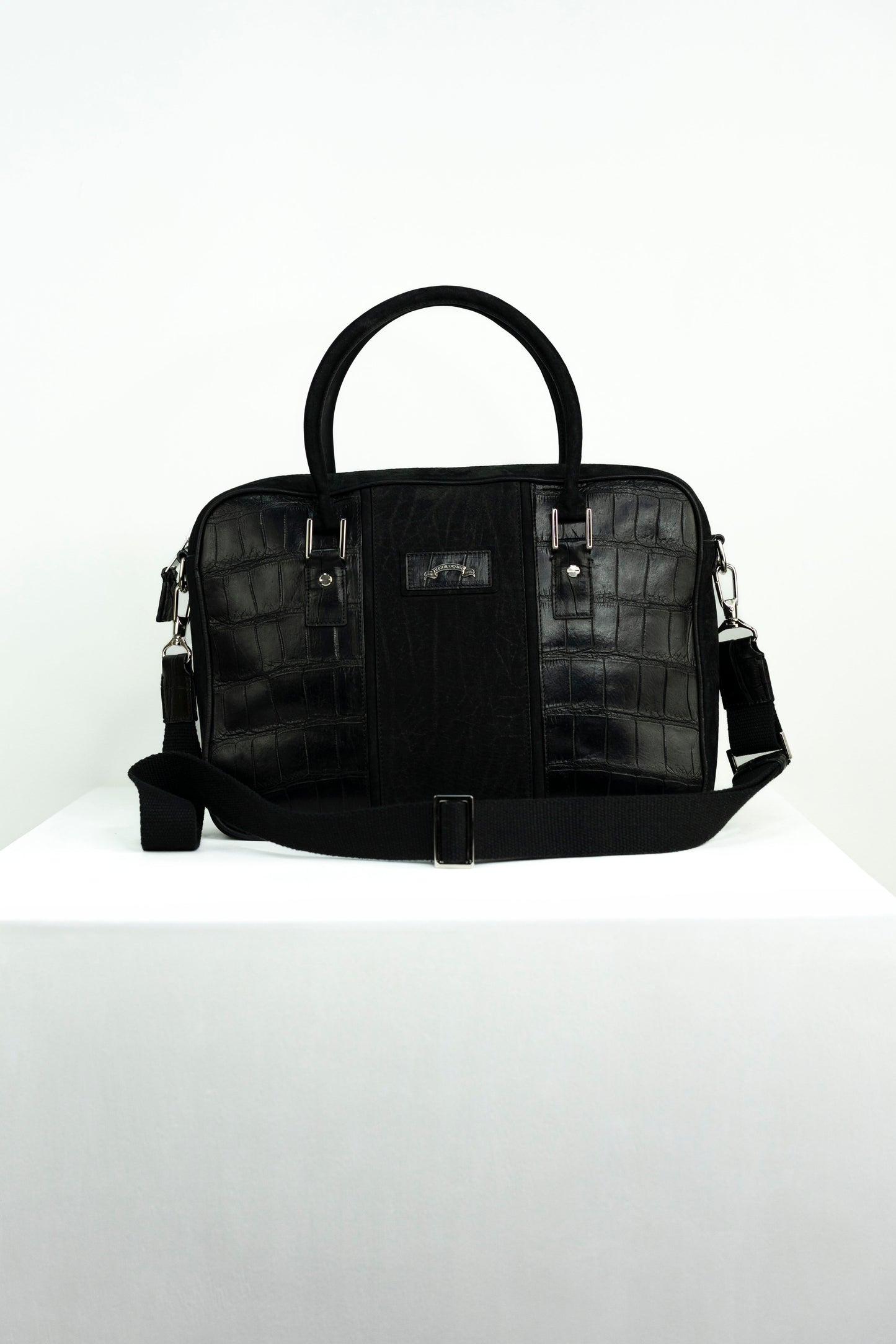 Black Nubuck & Crocodile Laptop Bag
