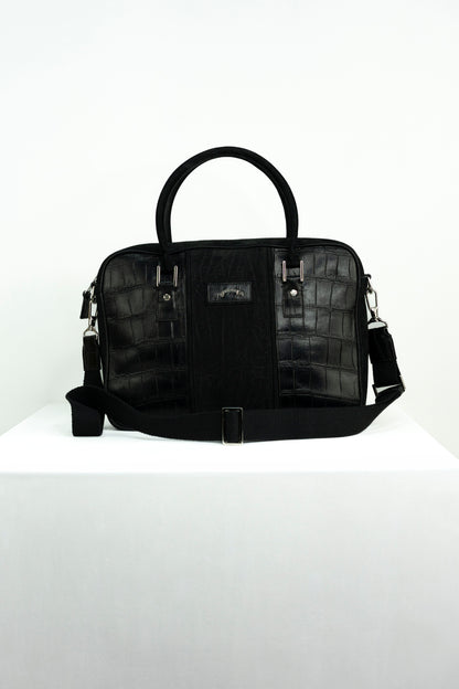 Black Nubuck & Crocodile Laptop Bag