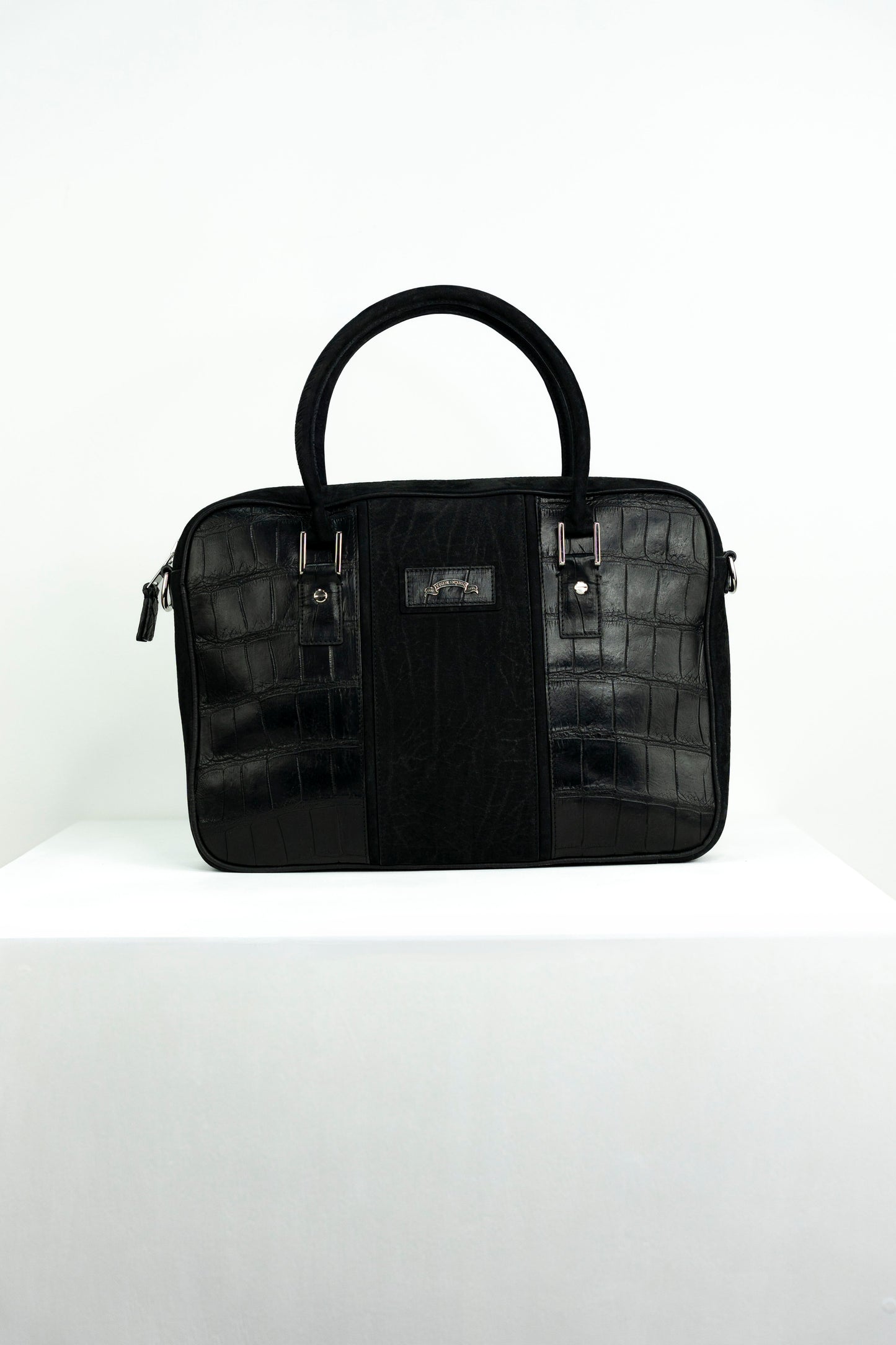 Black Nubuck & Crocodile Laptop Bag
