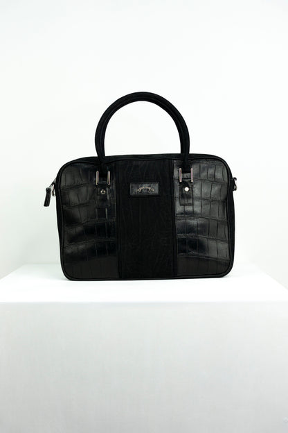 Black Nubuck & Crocodile Laptop Bag