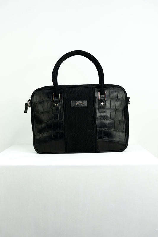 Black Nubuck & Crocodile Laptop Bag
