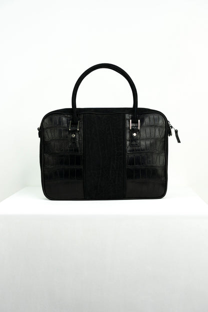 Black Nubuck & Crocodile Laptop Bag