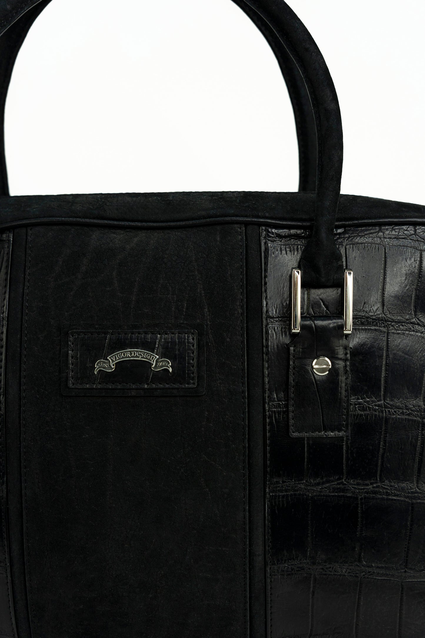 Black Nubuck & Crocodile Laptop Bag