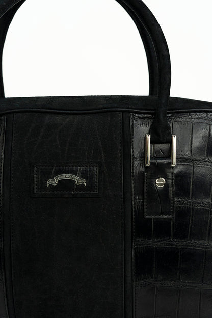Black Nubuck & Crocodile Laptop Bag