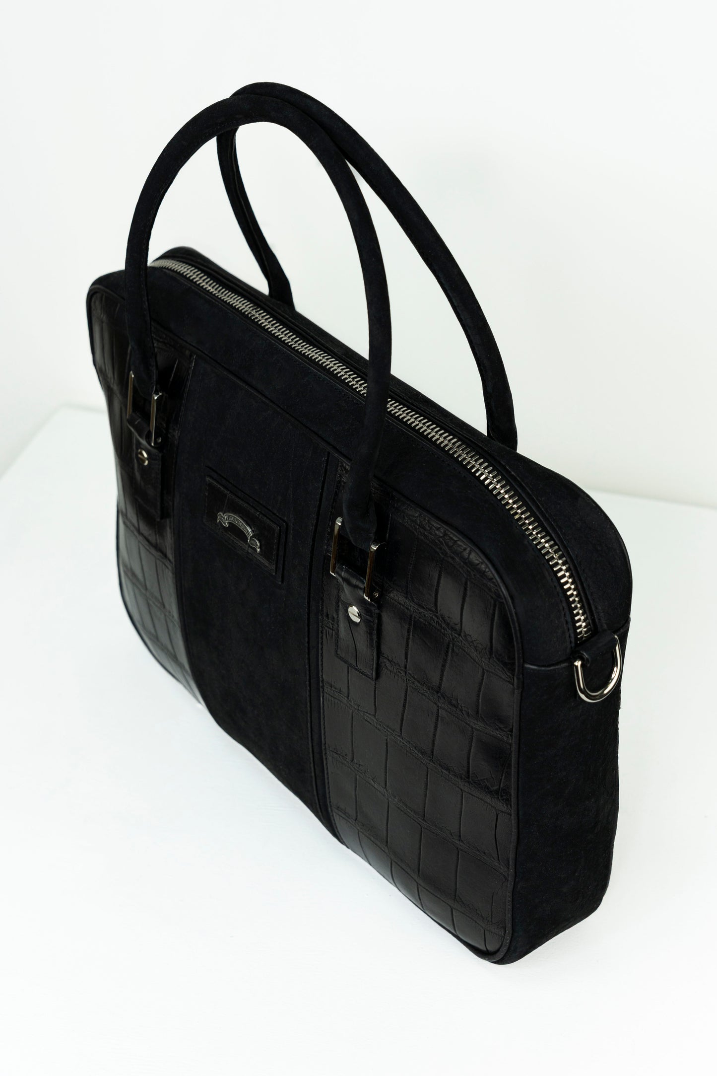 Black Nubuck & Crocodile Laptop Bag