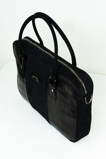 Black Nubuck & Crocodile Laptop Bag