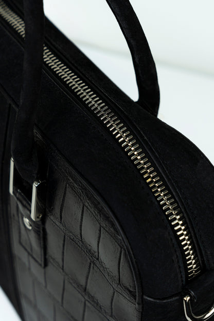 Black Nubuck & Crocodile Laptop Bag