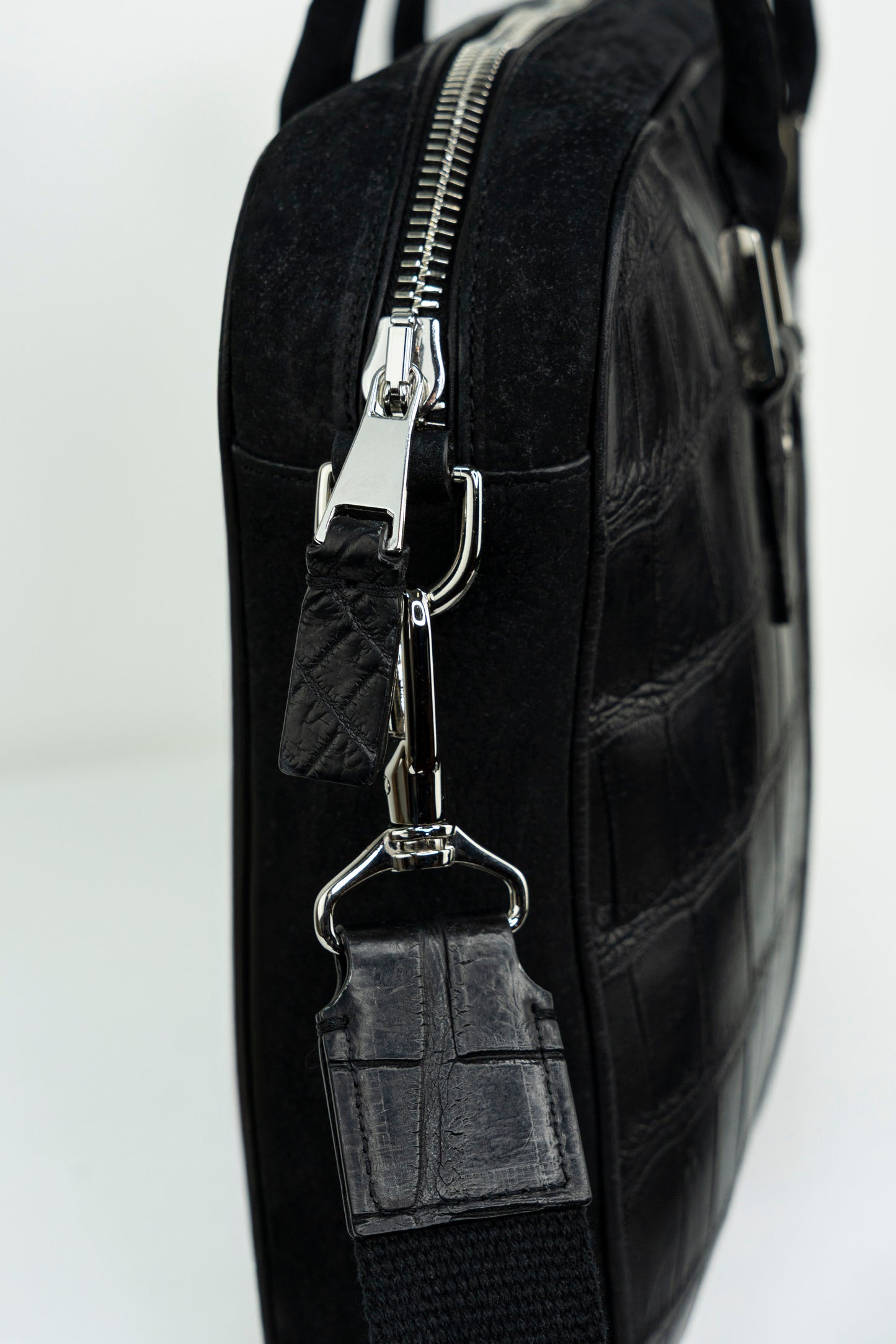 Black Nubuck & Crocodile Laptop Bag