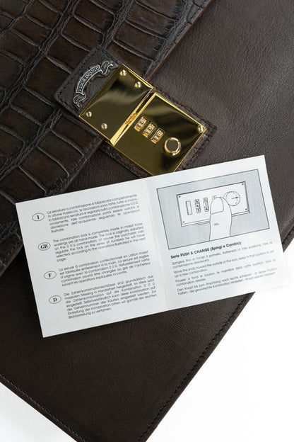 Chocolate Nappa & Crocodile Leather Briefcase