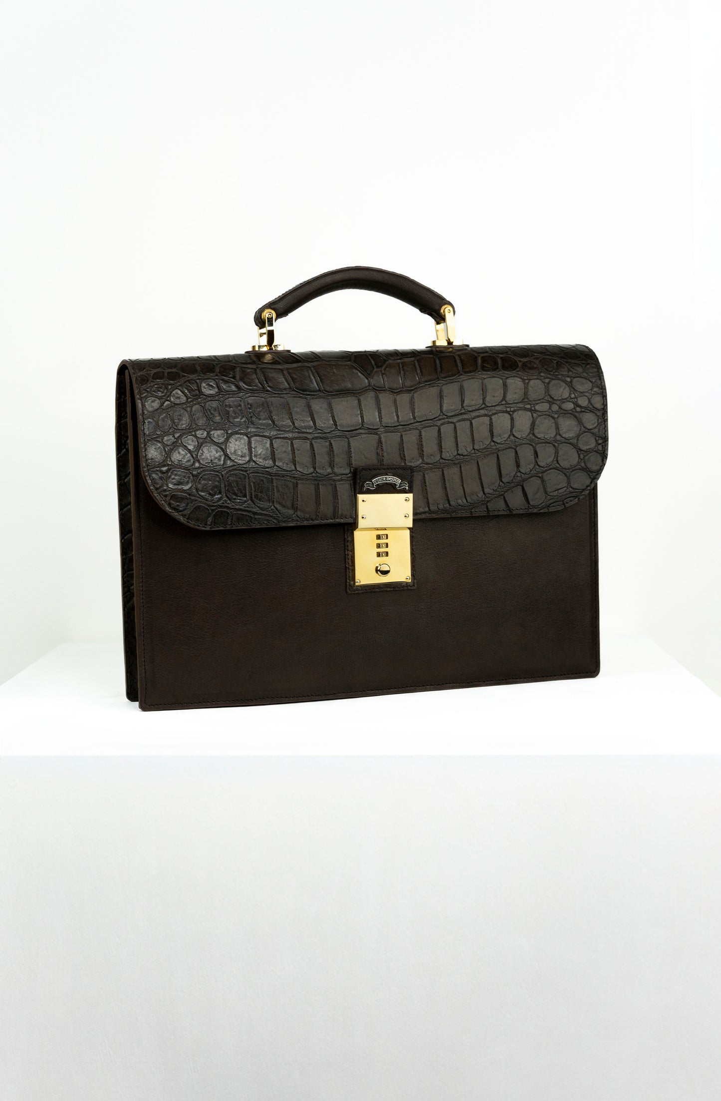 Chocolate Nappa & Crocodile Leather Briefcase
