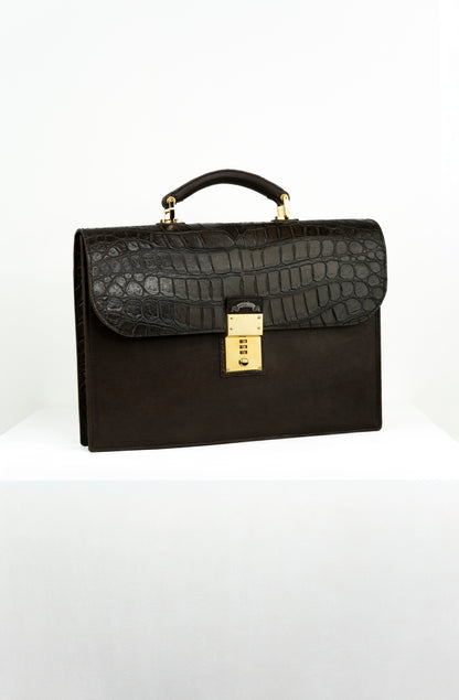 Chocolate Nappa & Crocodile Leather Briefcase