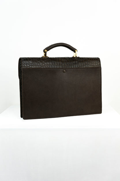 Chocolate Nappa & Crocodile Leather Briefcase