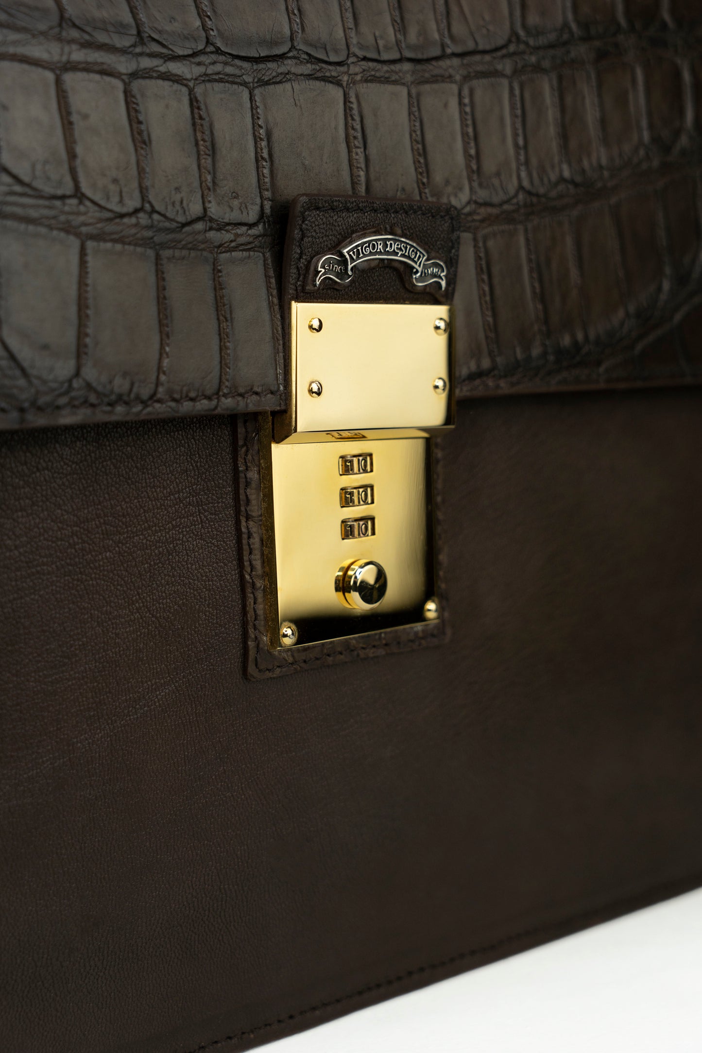 Chocolate Nappa & Crocodile Leather Briefcase