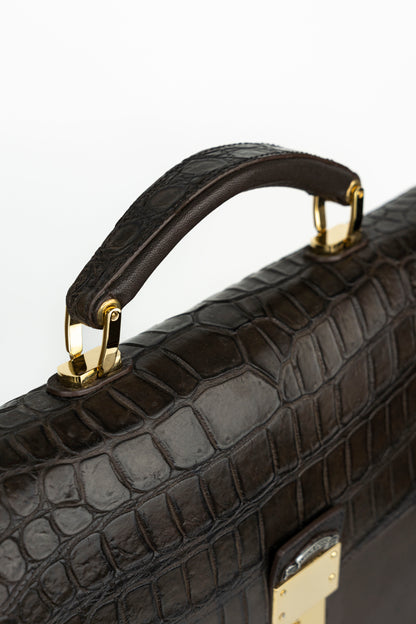 Chocolate Nappa & Crocodile Leather Briefcase