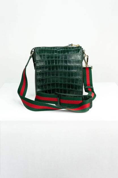 Crocodile Messenger Bag | Emerald & Onyx