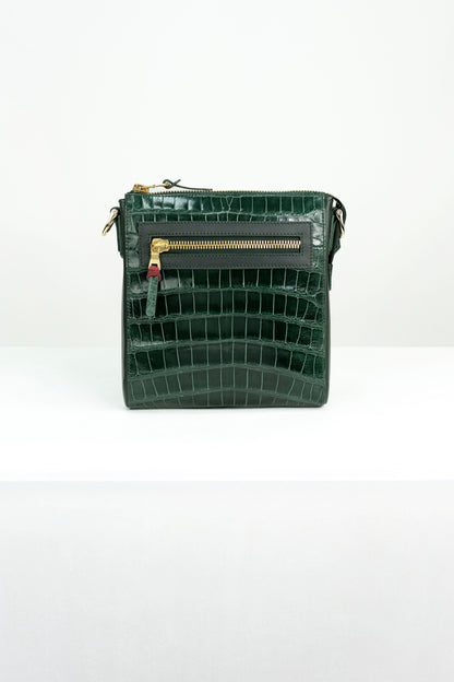 Crocodile Messenger Bag | Emerald & Onyx