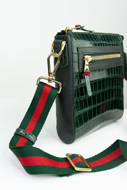 Crocodile Messenger Bag | Emerald & Onyx
