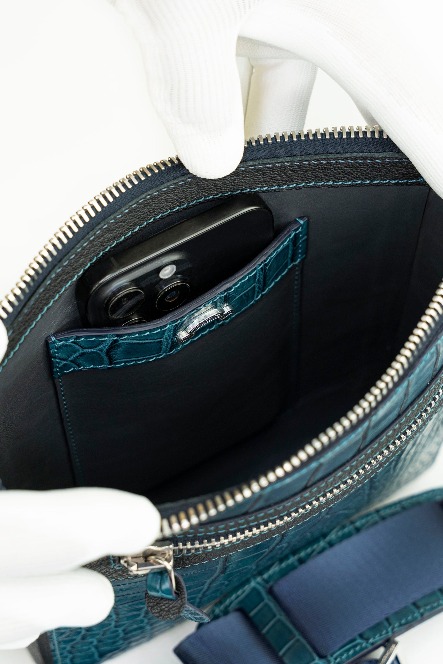 Crocodile Messenger Bag | Deep Teal