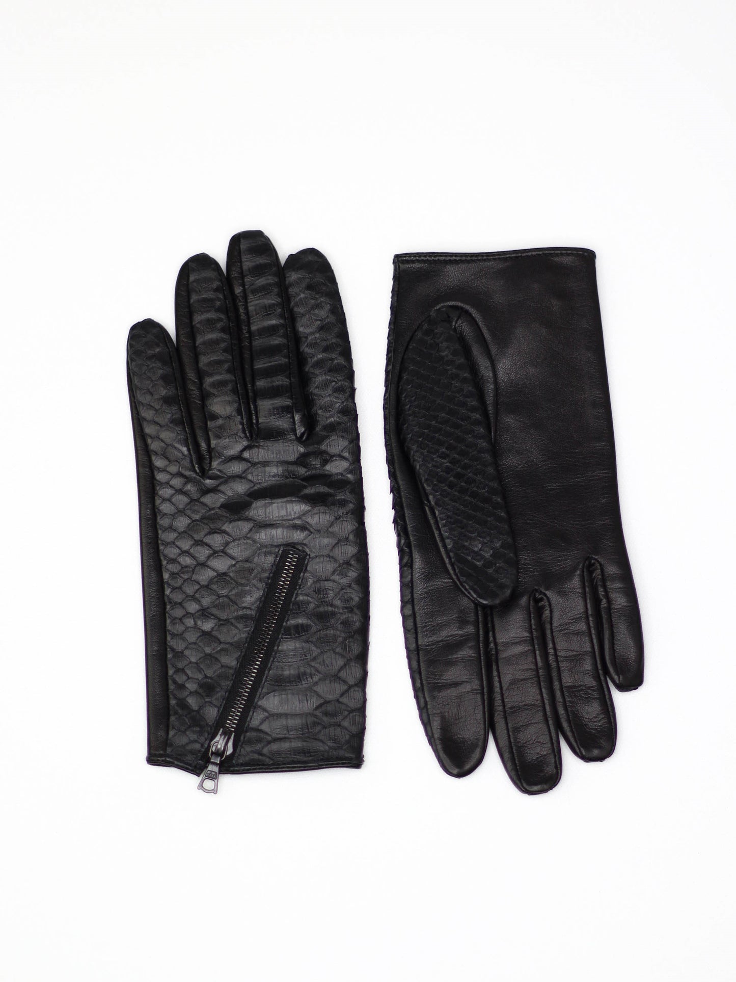 Black python gloves (zip front)