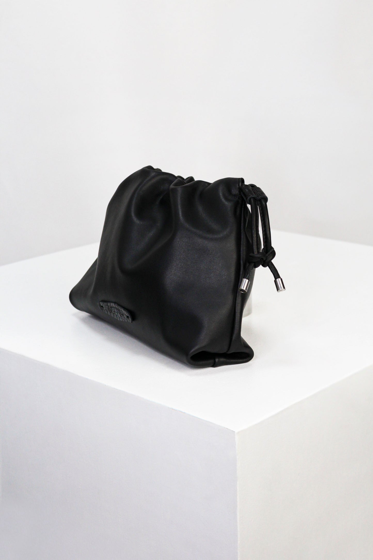 Black Italian Nappa Leather Pouch Clutch – Luxury Bag with Crocodile Accents