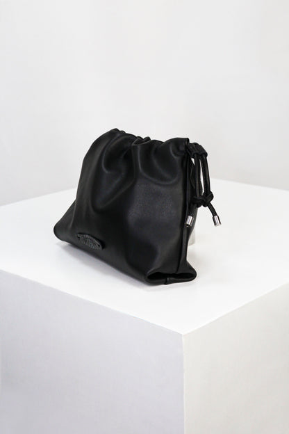 Black Italian Nappa Leather Pouch Clutch – Luxury Bag with Crocodile Accents