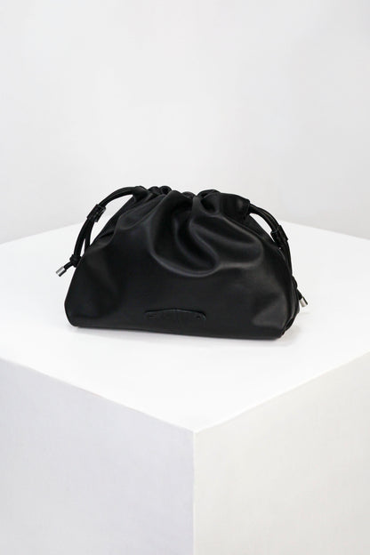 Black Italian Nappa Leather Pouch Clutch – Luxury Bag with Crocodile Accents