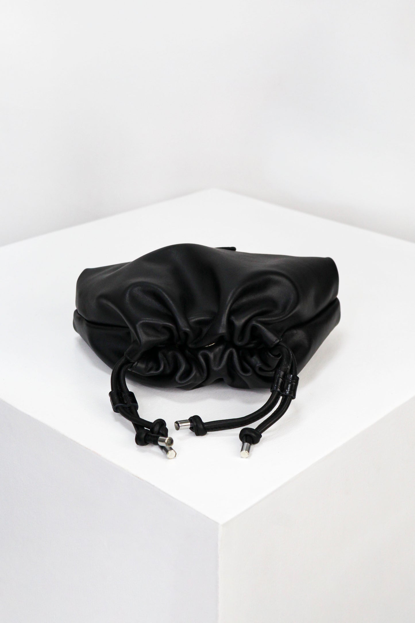 Black Italian Nappa Leather Pouch Clutch – Luxury Bag with Crocodile Accents