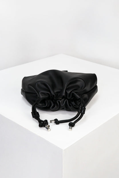 Black Italian Nappa Leather Pouch Clutch – Luxury Bag with Crocodile Accents