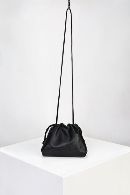 Black Italian Nappa Leather Pouch Clutch – Luxury Bag with Crocodile Accents