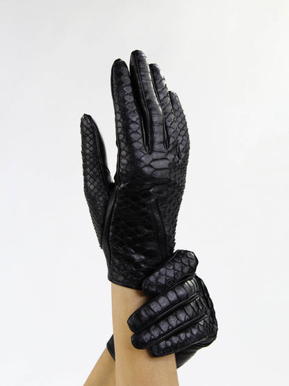 Black python gloves (zip front)