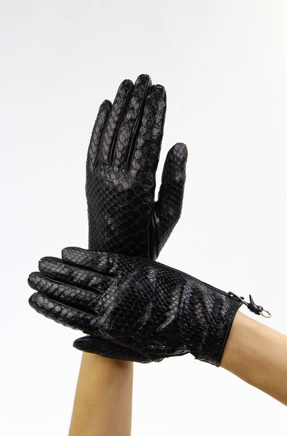 Black python gloves (side zipper)