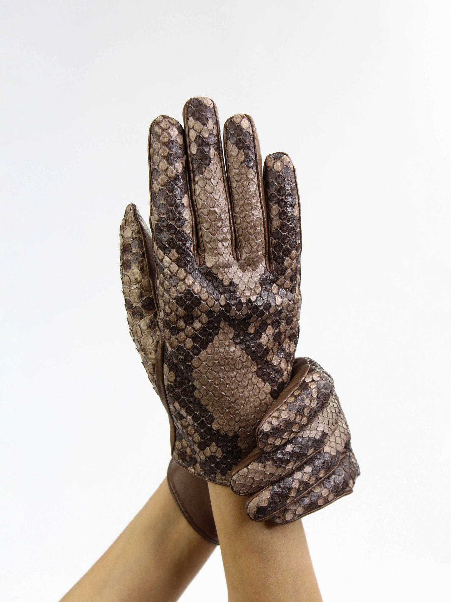 Coffee colored python gloves
