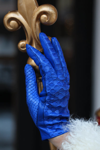 Electric blue python gloves